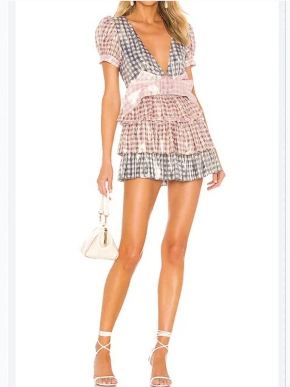 LoveShockFancy Silk Metallic Blend Mini Dress Silver Pink size 4 - Picture 1 of 6